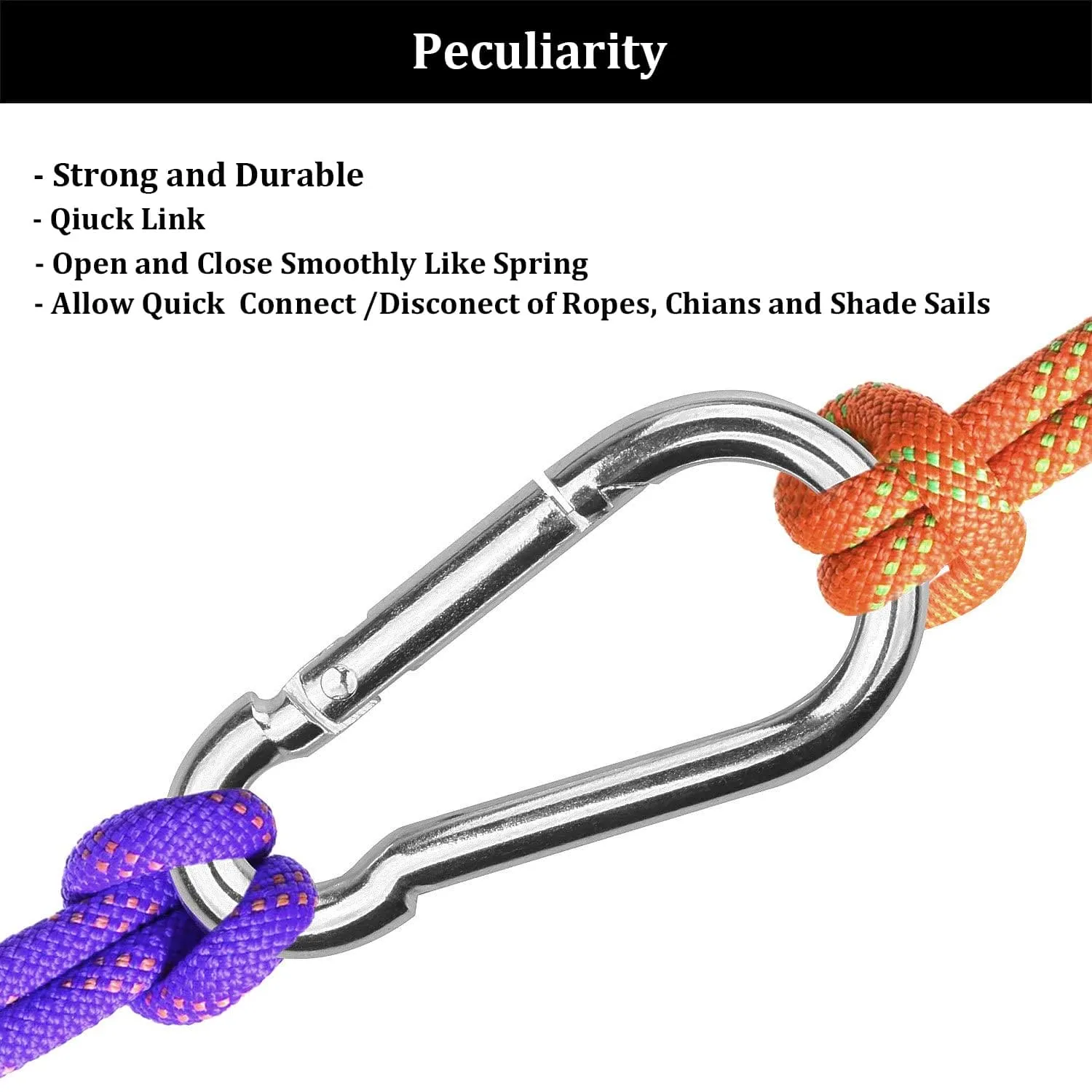 20Pcs 4” Safety Spring Snap Hook, M10 3/8" Carabiner Quick Link Snap Hooks for Camping Hiking, 770LBS Holding Capacity Heavy Duty Steel Carabiner Clip Buckle for Swing Hammock Gym Outdoor