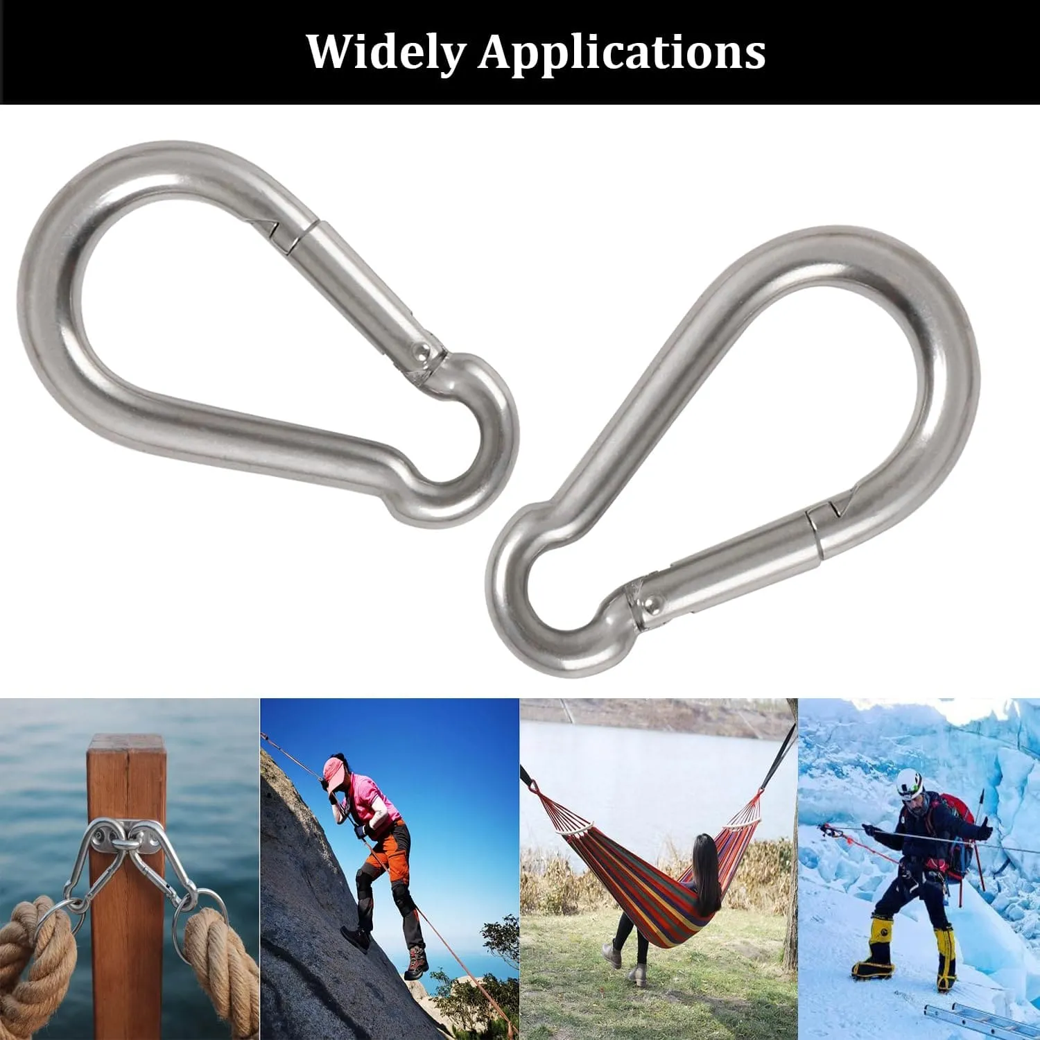 20Pcs 4” Safety Spring Snap Hook, M10 3/8" Carabiner Quick Link Snap Hooks for Camping Hiking, 770LBS Holding Capacity Heavy Duty Steel Carabiner Clip Buckle for Swing Hammock Gym Outdoor