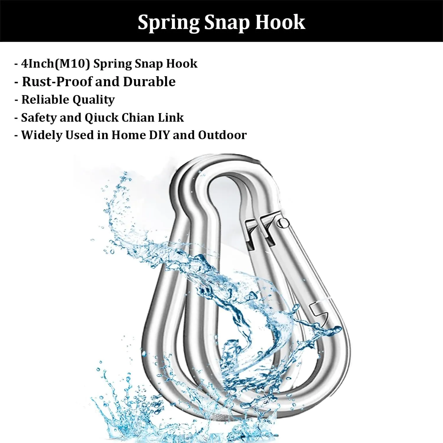 20Pcs 4” Safety Spring Snap Hook, M10 3/8" Carabiner Quick Link Snap Hooks for Camping Hiking, 770LBS Holding Capacity Heavy Duty Steel Carabiner Clip Buckle for Swing Hammock Gym Outdoor