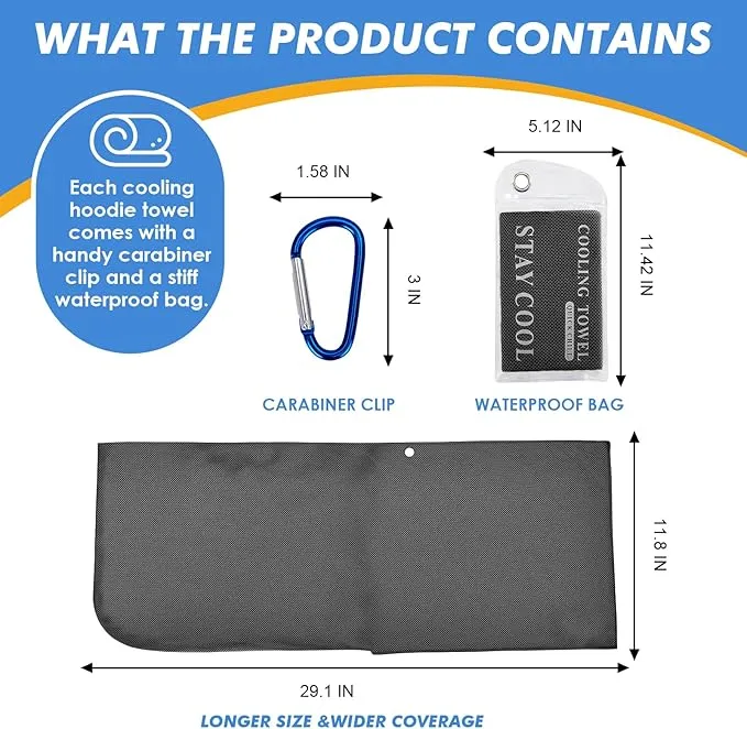 3 Pack Cooling Hoodie Towels for Neck and Face, UPF 50 Sun Protection & Instant Cooling, Ice Towels for Hot Weather, Soft Breathable Towel for Sport, Work Out, Gym, Camping & More Activities