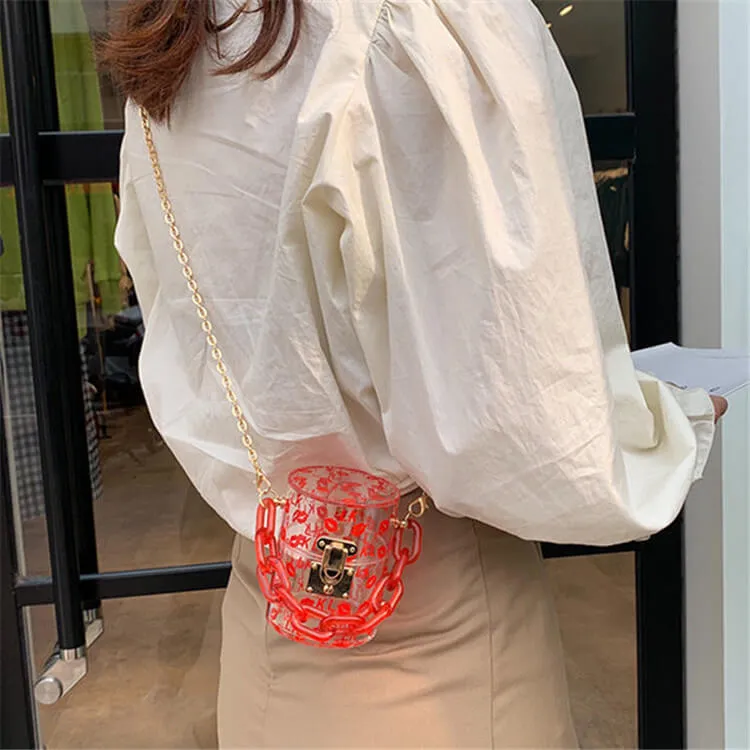 30 Pieces) Lip Print Chunky Chain Crossbody Bag