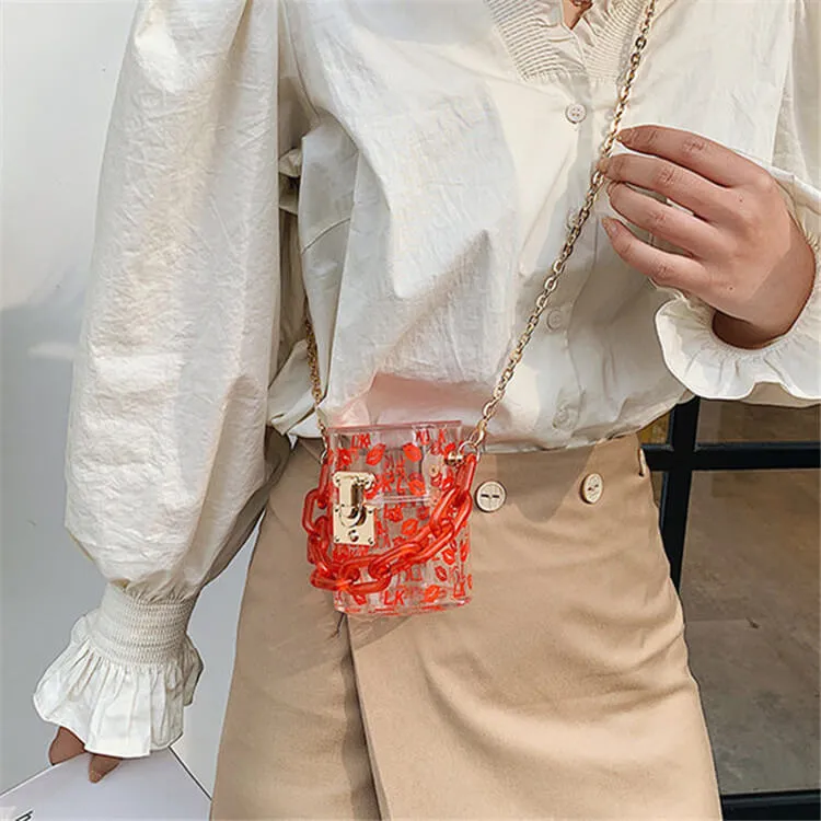 30 Pieces) Lip Print Chunky Chain Crossbody Bag