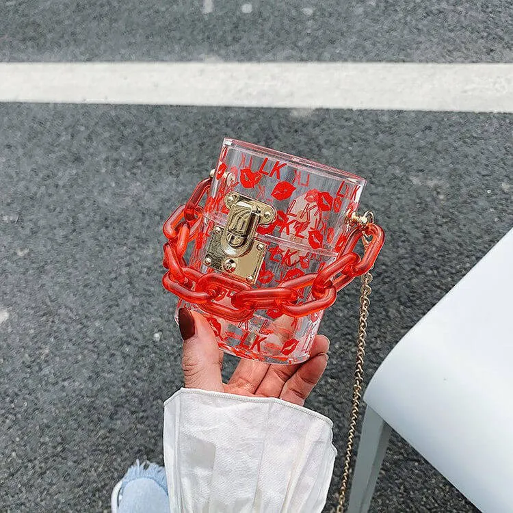 30 Pieces) Lip Print Chunky Chain Crossbody Bag