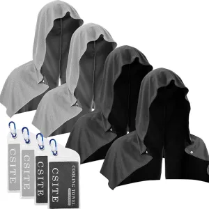 4 Pack Cooling Hoodie Towels for Neck and Face, UPF 50 Sun Protection & Instant Cooling, Ice Towels for Hot Weather, Soft Breathable Towel for Sport, Work Out, Gym, Camping & More Activities