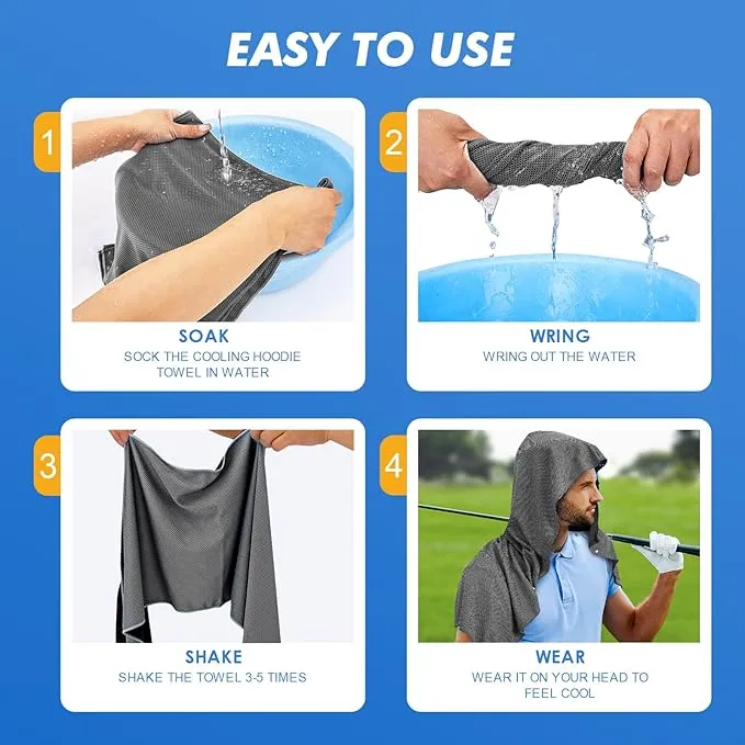 4 Pack Cooling Hoodie Towels for Neck and Face, UPF 50 Sun Protection & Instant Cooling, Ice Towels for Hot Weather, Soft Breathable Towel for Sport, Work Out, Gym, Camping & More Activities