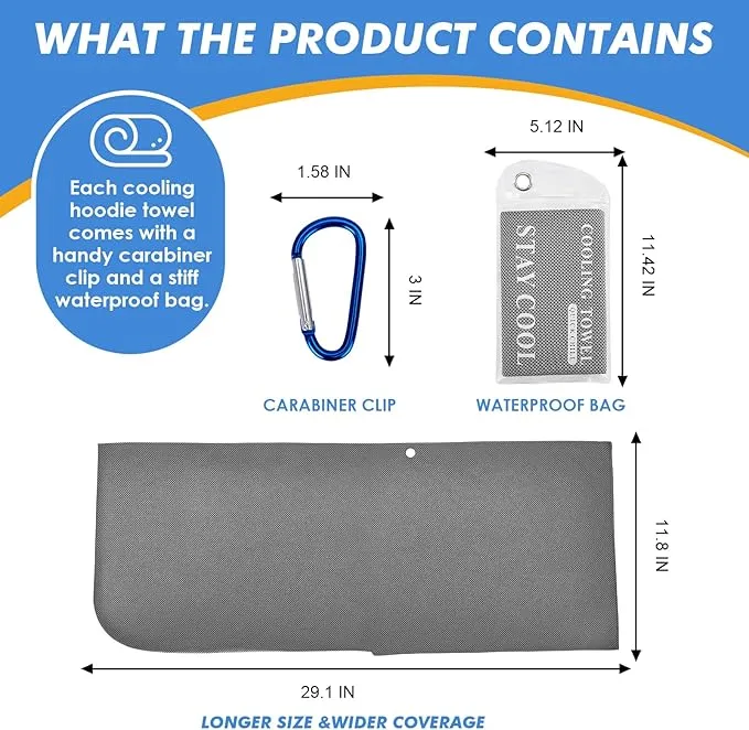 4 Pack Cooling Hoodie Towels for Neck and Face, UPF 50 Sun Protection & Instant Cooling, Ice Towels for Hot Weather, Soft Breathable Towel for Sport, Work Out, Gym, Camping & More Activities