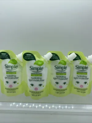 (4) Simple Hydrating Light Moisturizer Squeeze Me Pouches 1.69oz Travel Lotion