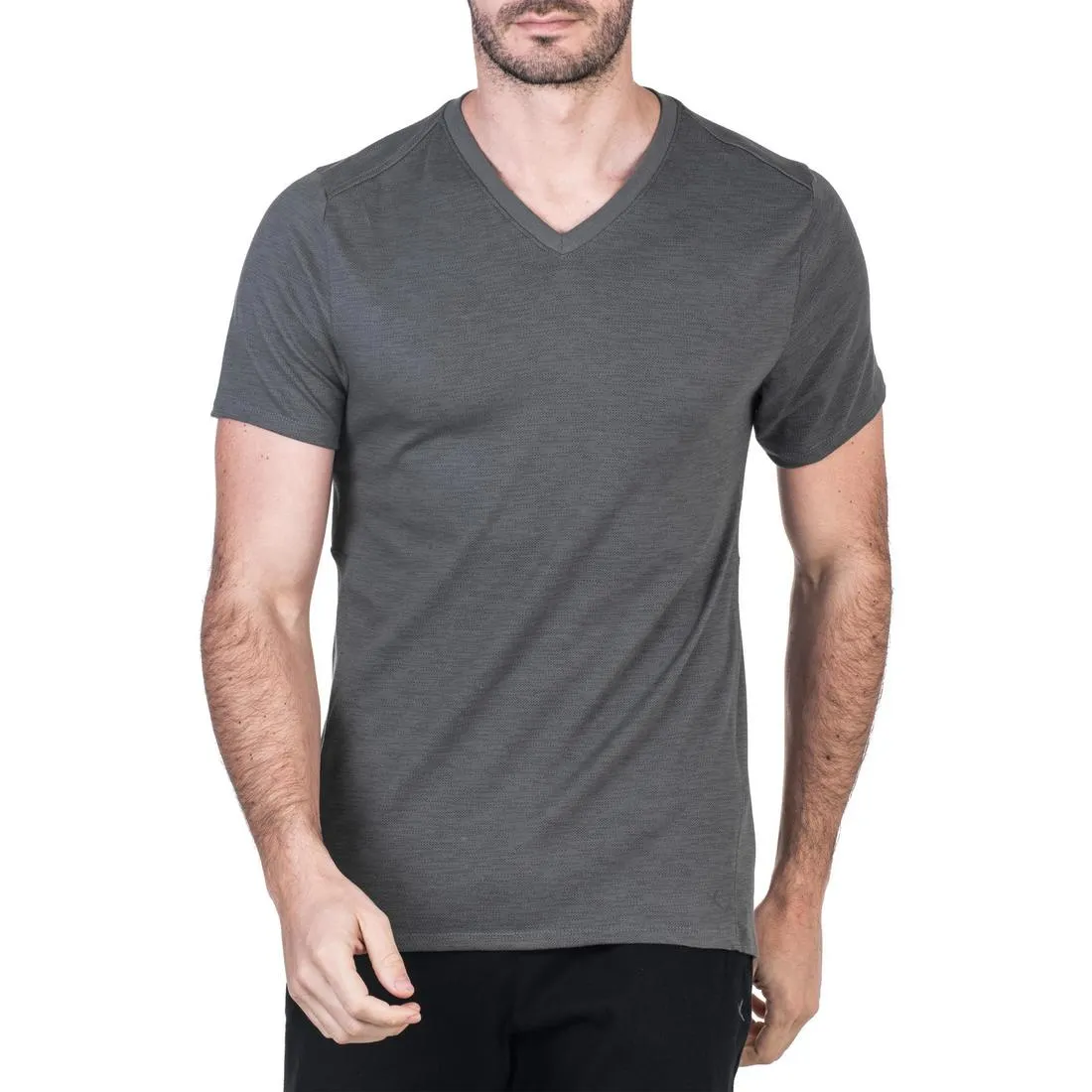 520 Men's V-Neck Slim-Fit Gym & Pilates T-Shirt - Grey Print