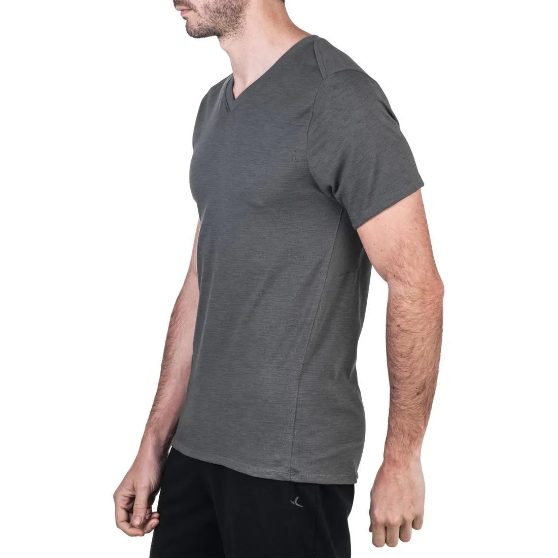 520 Men's V-Neck Slim-Fit Gym & Pilates T-Shirt - Grey Print