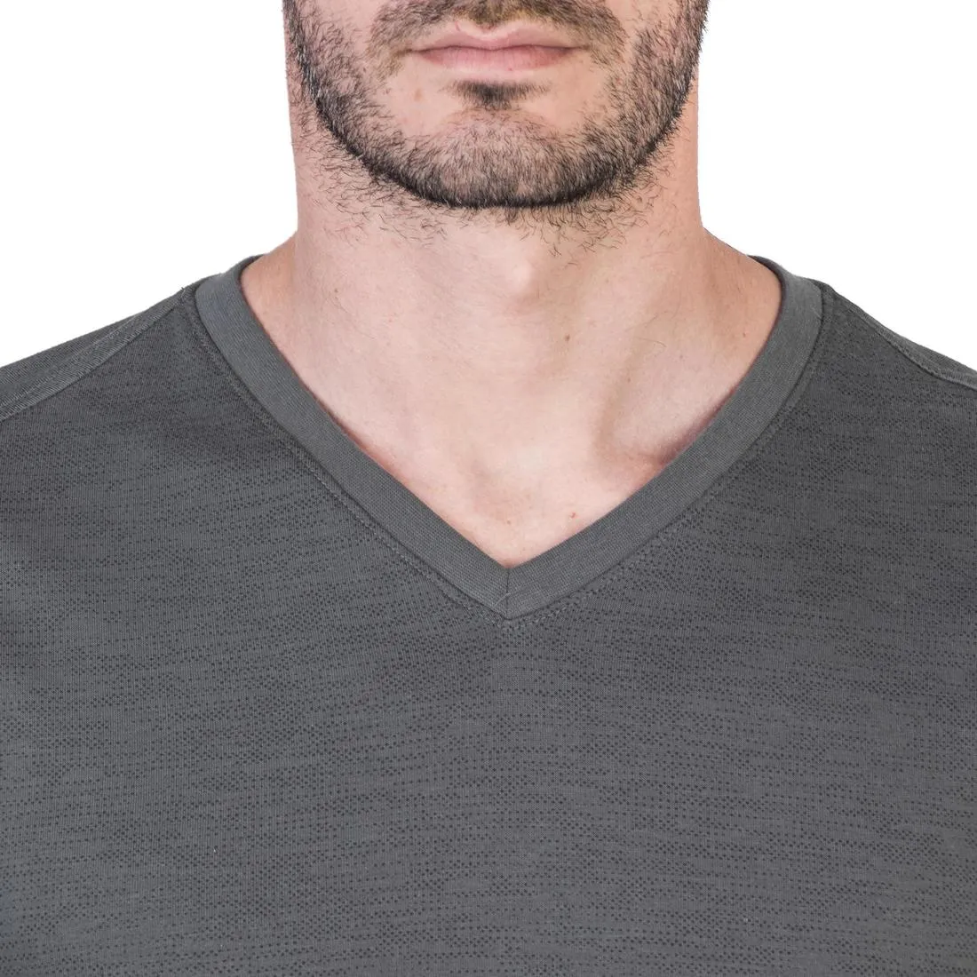 520 Men's V-Neck Slim-Fit Gym & Pilates T-Shirt - Grey Print