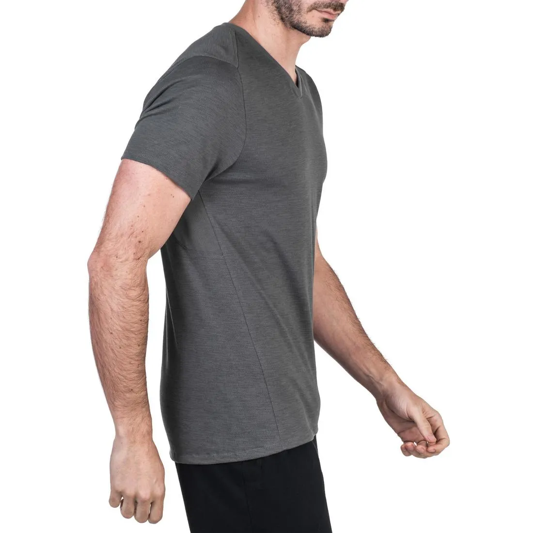 520 Men's V-Neck Slim-Fit Gym & Pilates T-Shirt - Grey Print