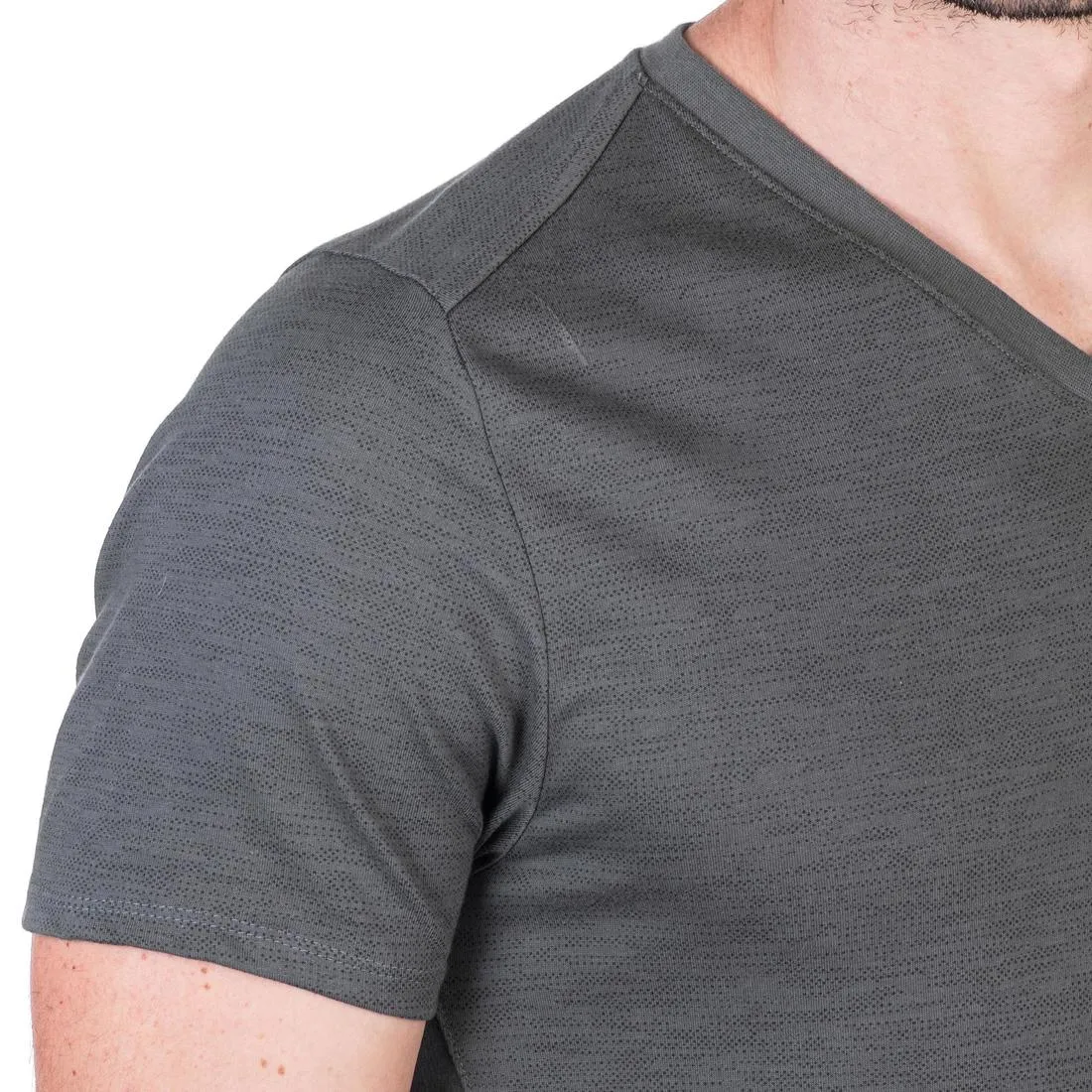 520 Men's V-Neck Slim-Fit Gym & Pilates T-Shirt - Grey Print