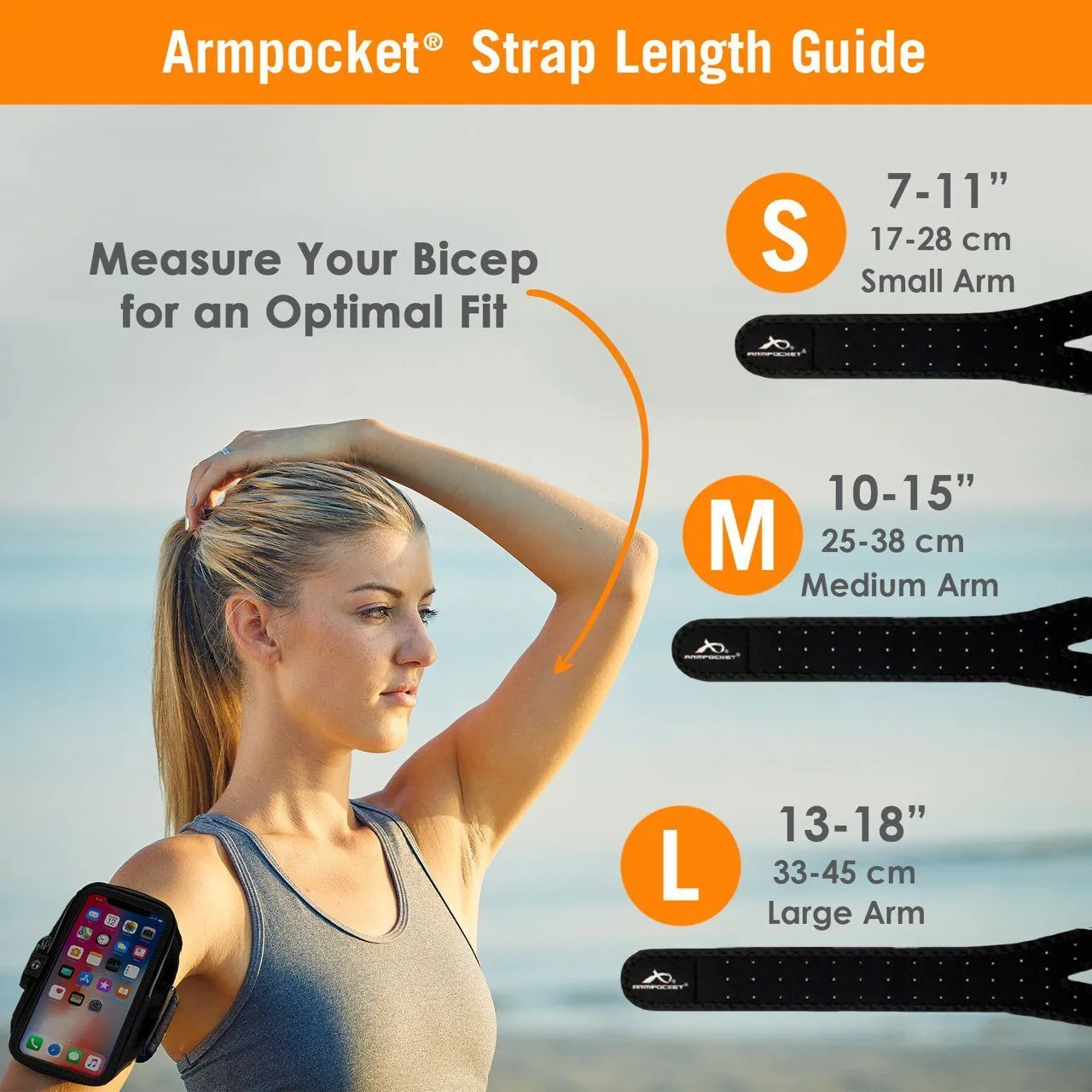 Armpocket Racer Edge, thin armband for iPhone 14/13/12/11/11 Pro/11 Pro Max, Galaxy Note 10/S20/S10  and other full-screen devices - SAVE 20%