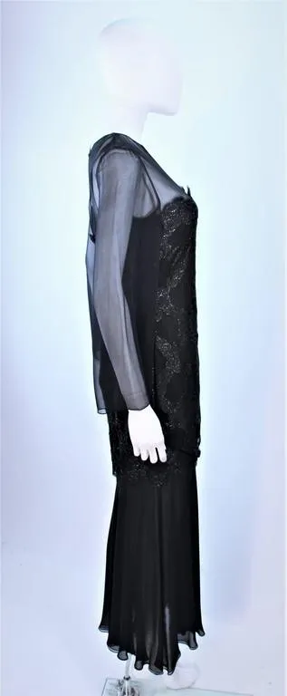 BILL BLASS Black Chiffon Gown with Gold Bodice Size 12
