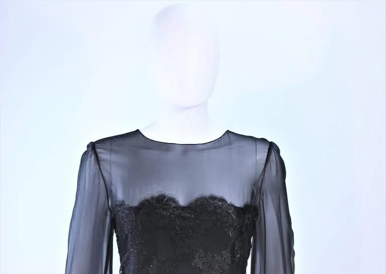 BILL BLASS Black Chiffon Gown with Gold Bodice Size 12