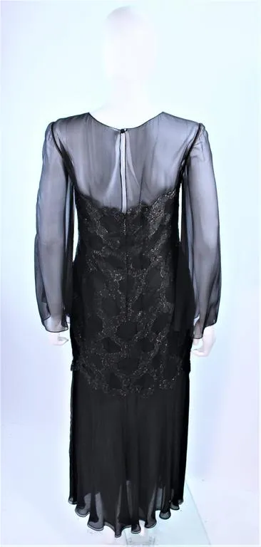 BILL BLASS Black Chiffon Gown with Gold Bodice Size 12