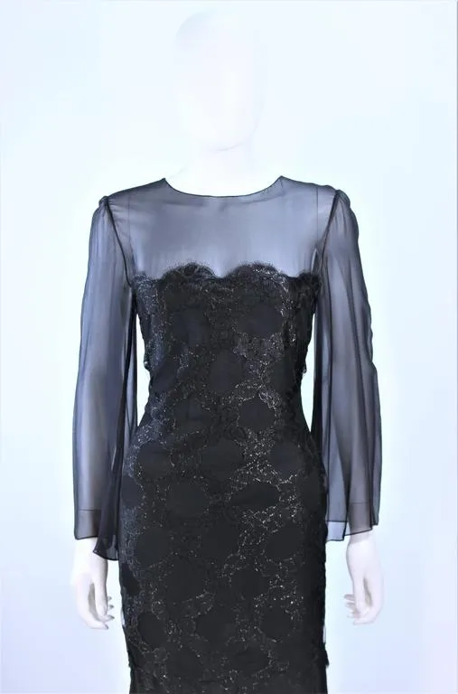 BILL BLASS Black Chiffon Gown with Gold Bodice Size 12