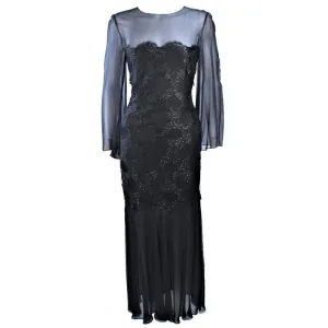 BILL BLASS Black Chiffon Gown with Gold Bodice Size 12