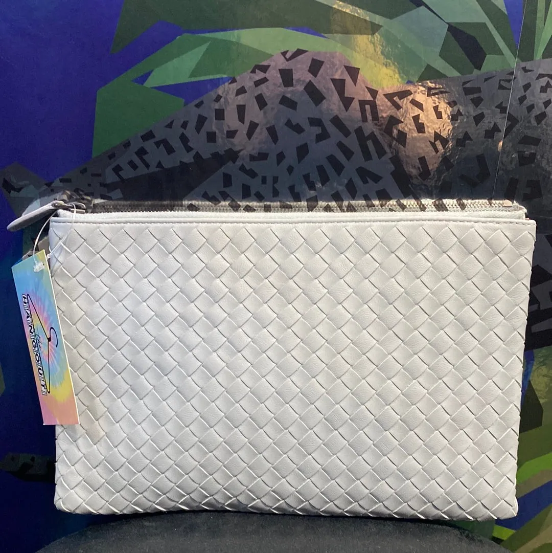 Bottega Veneta Light Blue Flat Leather Woven Clutch Pouch