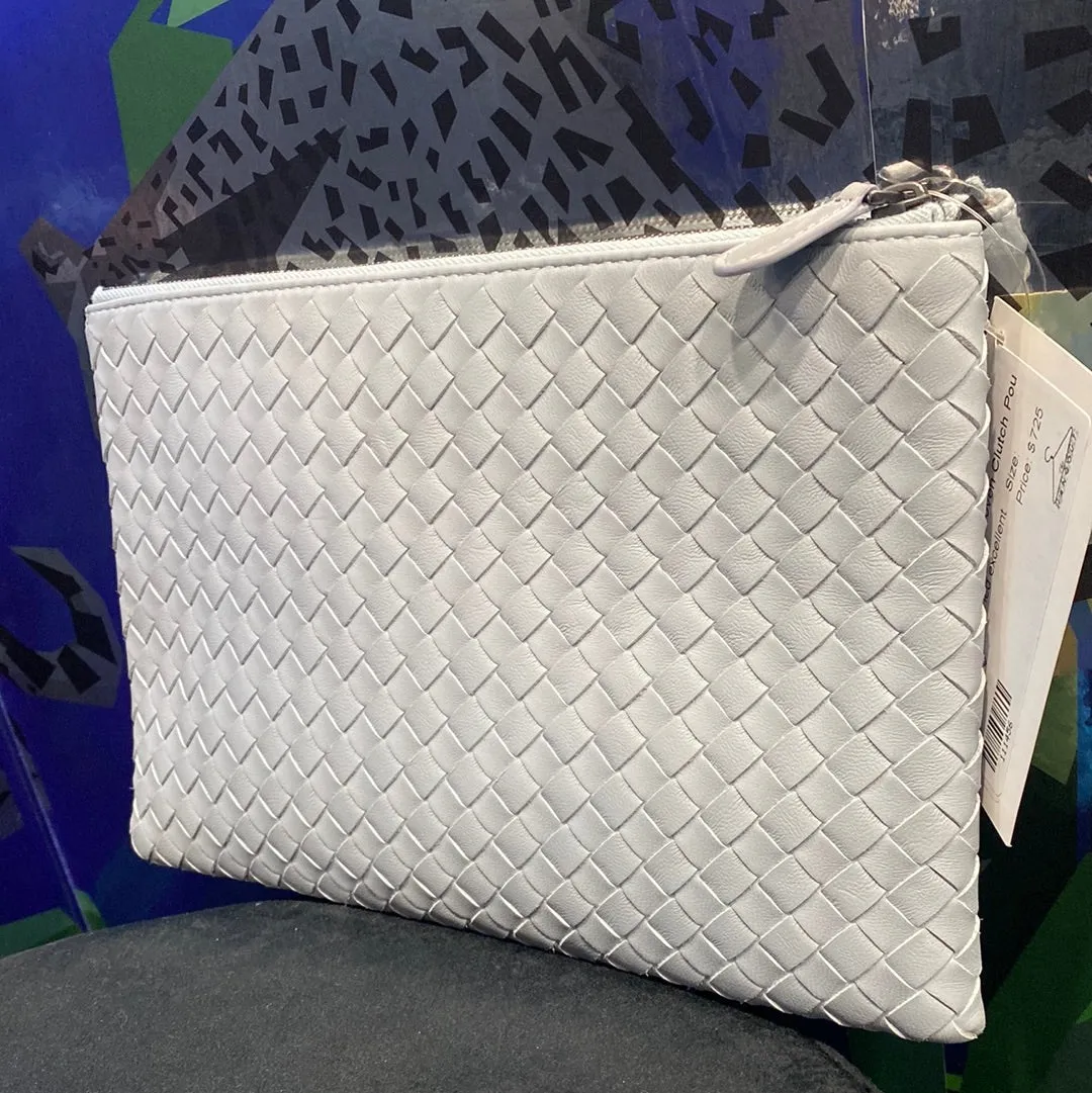 Bottega Veneta Light Blue Flat Leather Woven Clutch Pouch