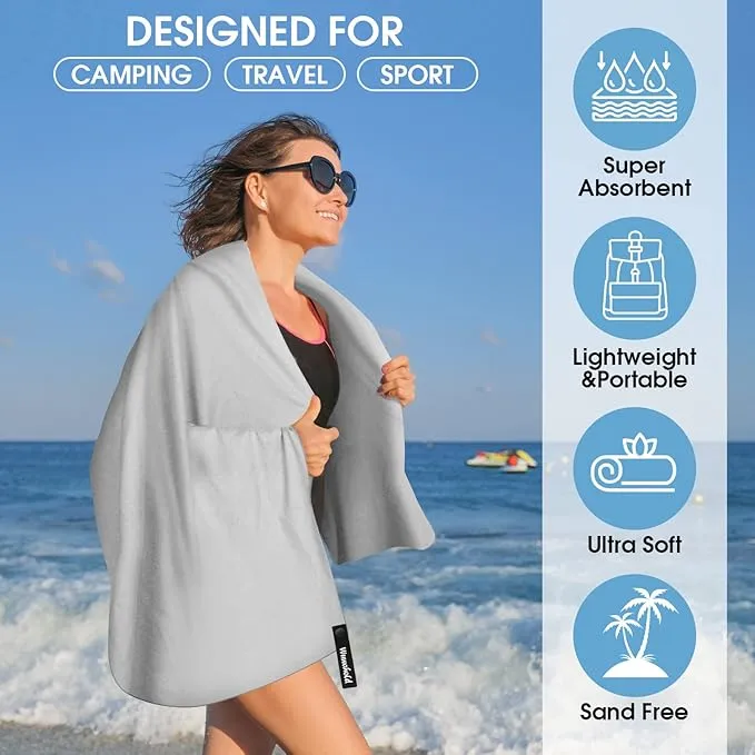 Camping Quick Dry Towel Set- 2 Pack, Soaking Up Sweat Microfiber Lightweight Sport Towels with Mesh Bag, Travel Towel Suitable for Camping, Beach, Gym, Yoga