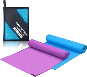 Camping Quick Dry Towel Set- 2 Pack, Soaking Up Sweat Microfiber Lightweight Sport Towels with Mesh Bag, Travel Towel Suitable for Camping, Beach, Gym, Yoga