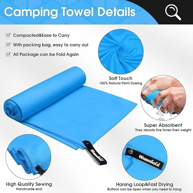 Camping Quick Dry Towel Set- 2 Pack, Soaking Up Sweat Microfiber Lightweight Sport Towels with Mesh Bag, Travel Towel Suitable for Camping, Beach, Gym, Yoga