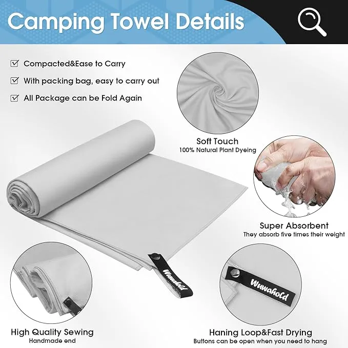 Camping Quick Dry Towel Set- 2 Pack, Soaking Up Sweat Microfiber Lightweight Sport Towels with Mesh Bag, Travel Towel Suitable for Camping, Beach, Gym, Yoga