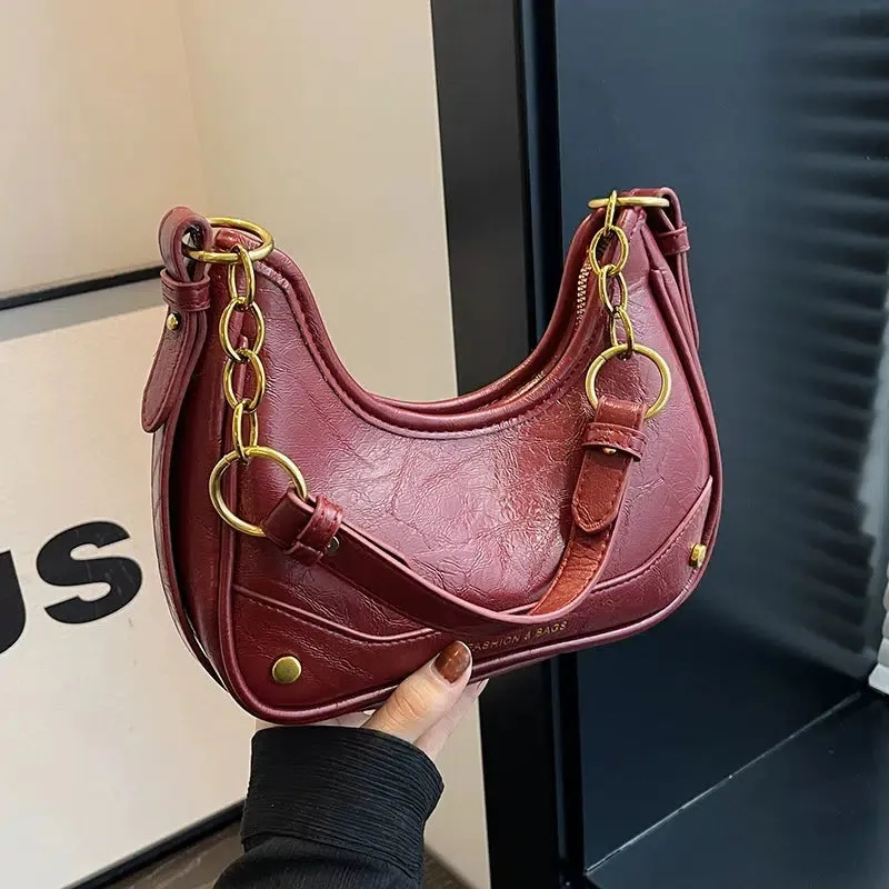 Chain Strap Leather Shoulder Bag
