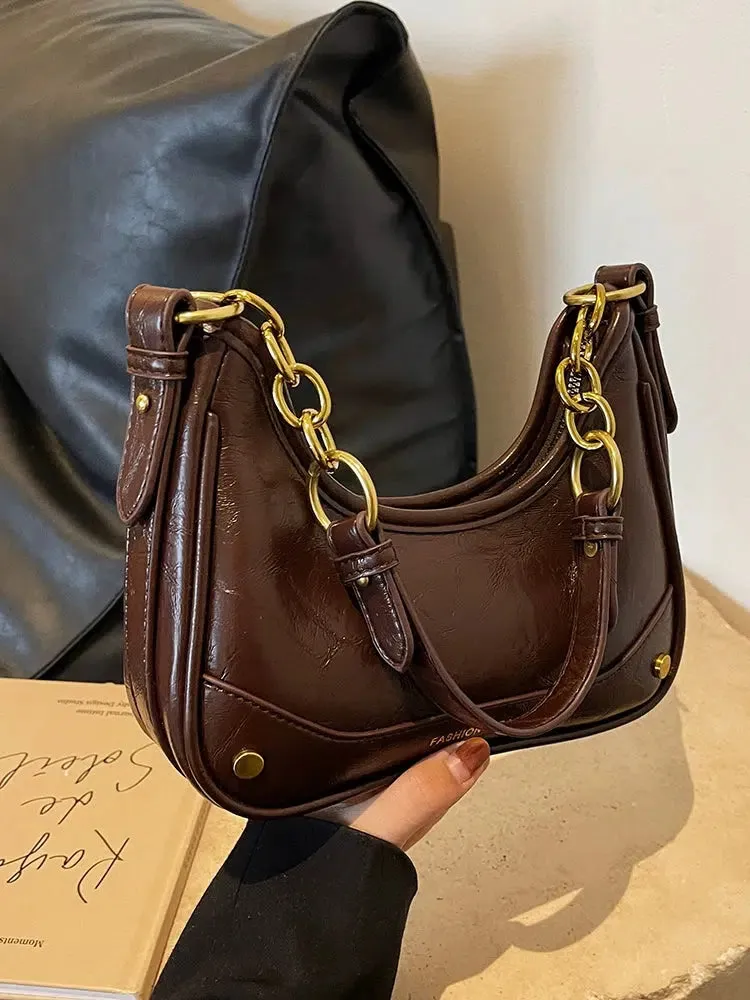 Chain Strap Leather Shoulder Bag