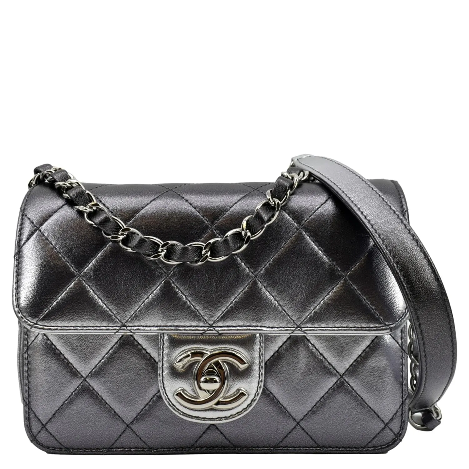 CHANEL Like a Wallet Quilted Lambskin Leather Shoulder Bag Gunmetal Metallic