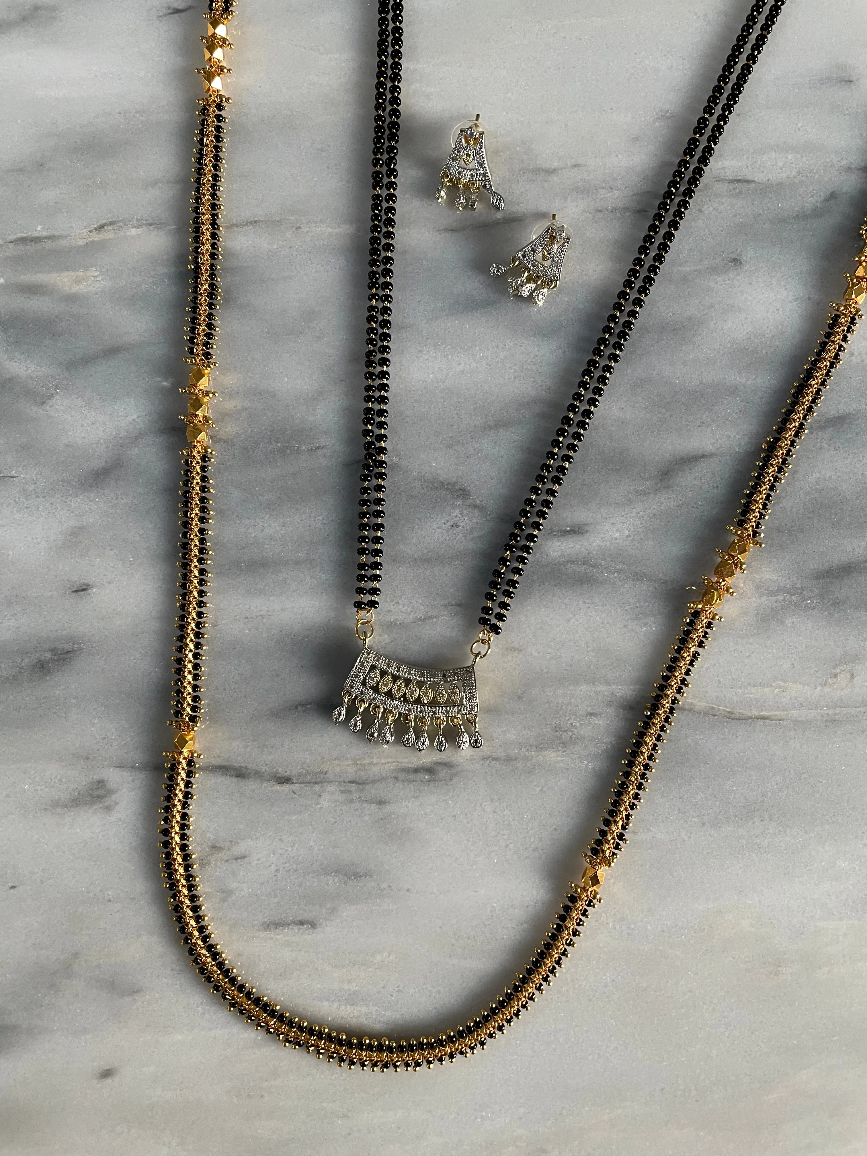 Combo Offer (Set of 2) Gold Plated Long Mangalsutras Design With American Diamond Pendant