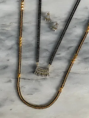 Combo Offer (Set of 2) Gold Plated Long Mangalsutras Design With American Diamond Pendant
