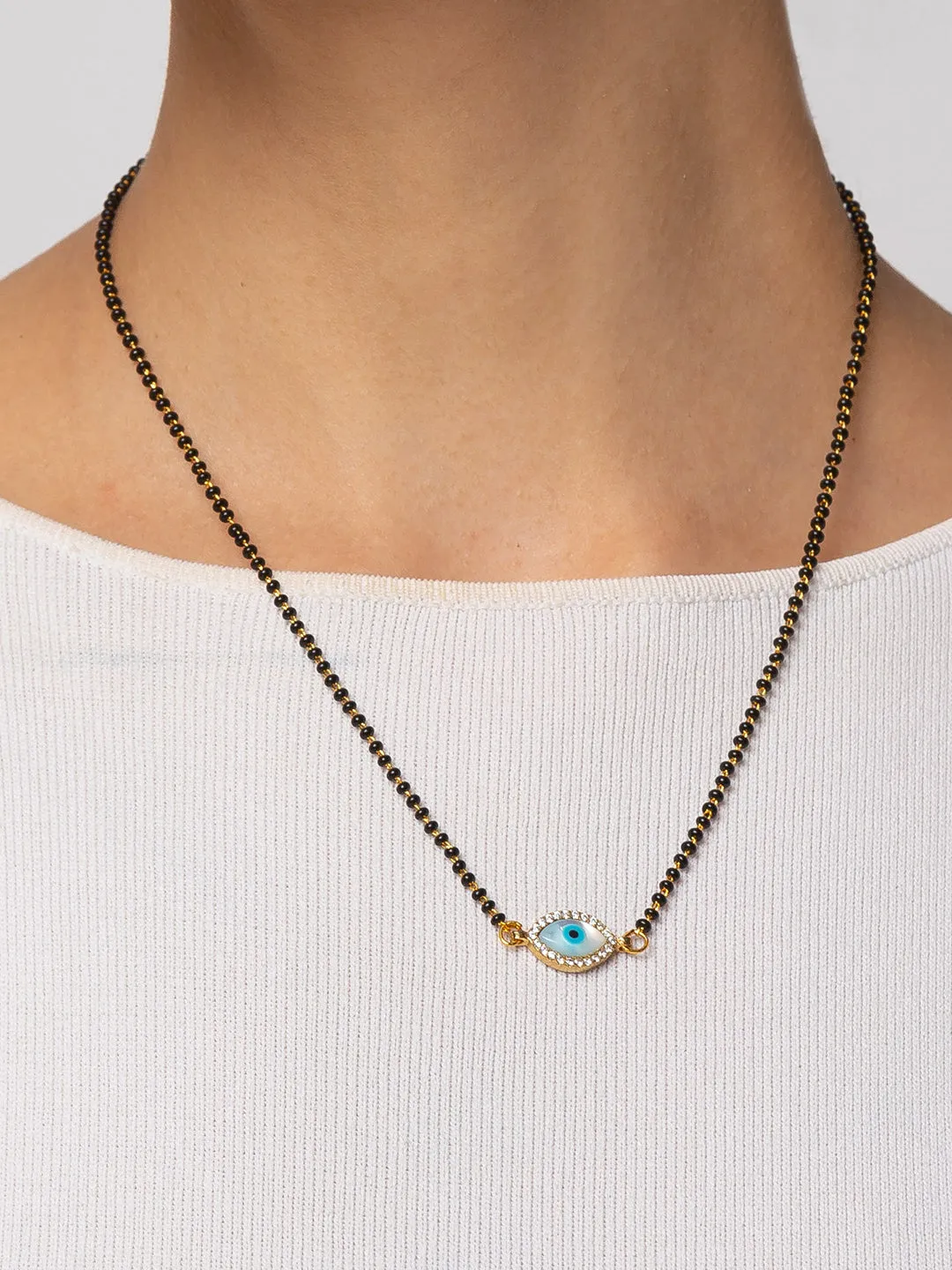 Combo Set of 2 Mangalsutra Designs Gold Plated Evil Eye & Lakshmi Coin Maharashtrian Style Pendant