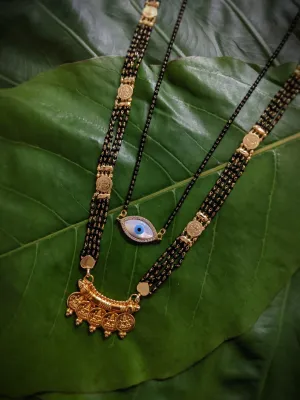 Combo Set of 2 Mangalsutra Designs Gold Plated Evil Eye & Lakshmi Coin Maharashtrian Style Pendant