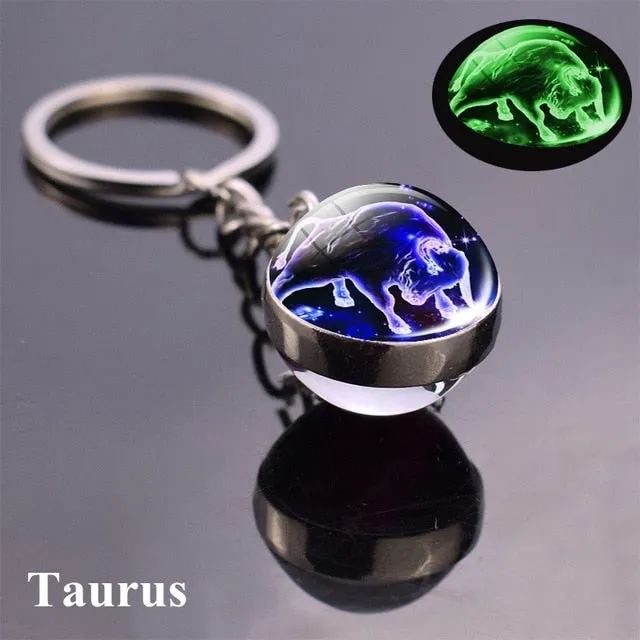 Constellation Luminous Keychain Glass Ball Pendant Zodiac Keychain