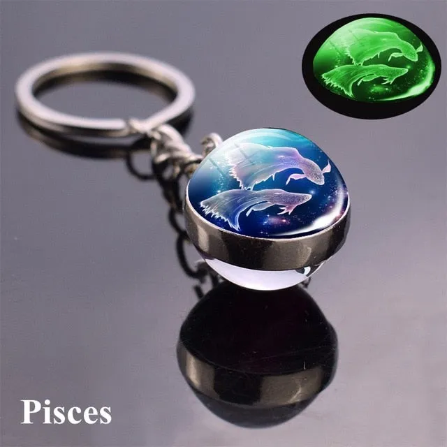 Constellation Luminous Keychain Glass Ball Pendant Zodiac Keychain