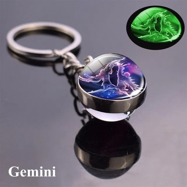 Constellation Luminous Keychain Glass Ball Pendant Zodiac Keychain