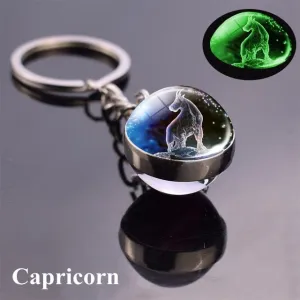 Constellation Luminous Keychain Glass Ball Pendant Zodiac Keychain