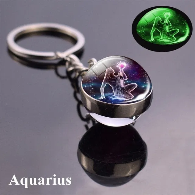 Constellation Luminous Keychain Glass Ball Pendant Zodiac Keychain