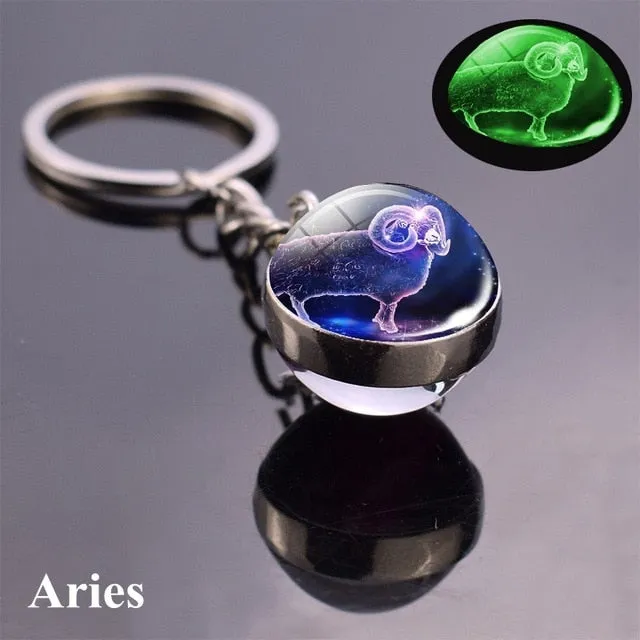 Constellation Luminous Keychain Glass Ball Pendant Zodiac Keychain