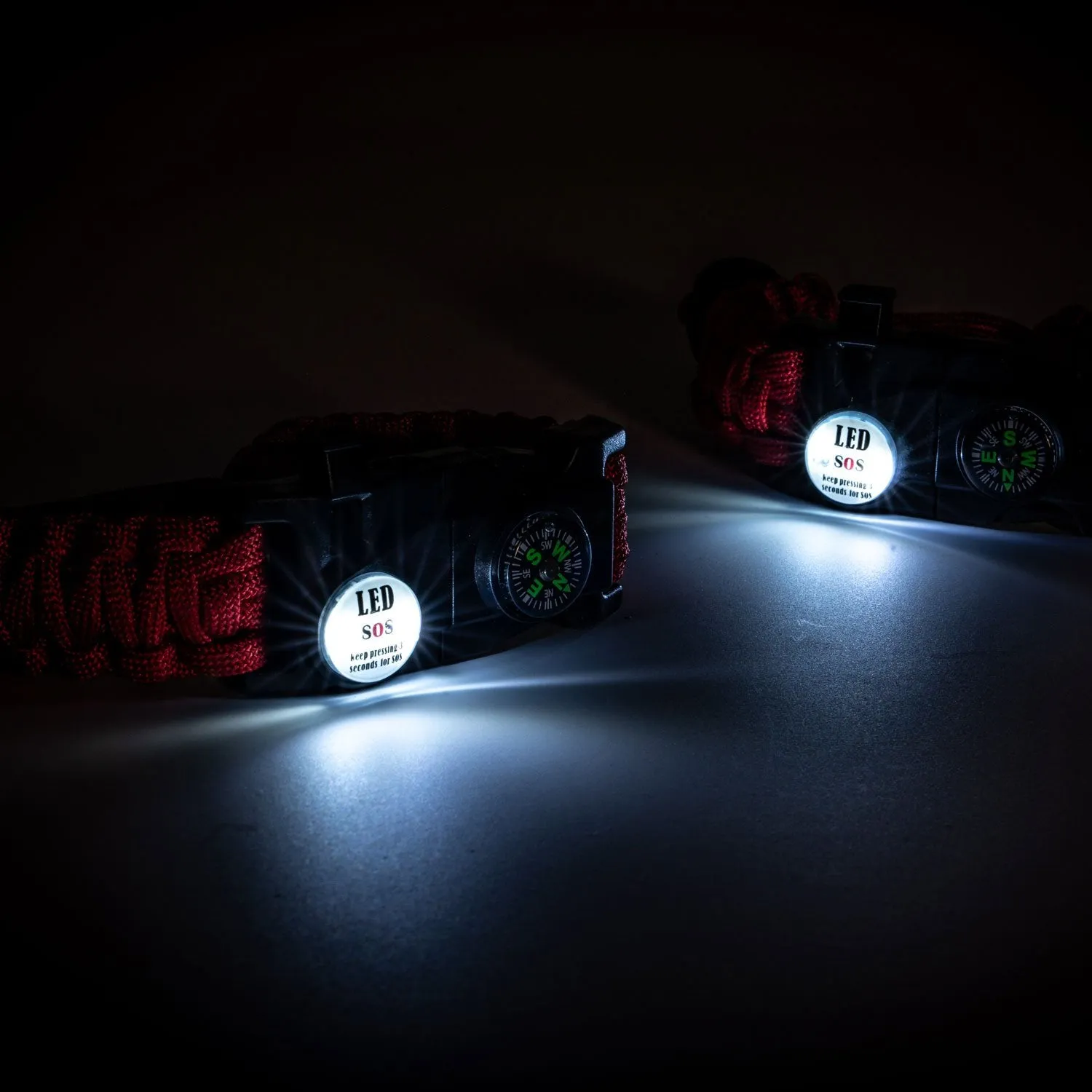 Deco Essentials 2-Pack Tactical Emergency Paracord Bracelet w/ SOS LED Whistle Knife Multi Tool