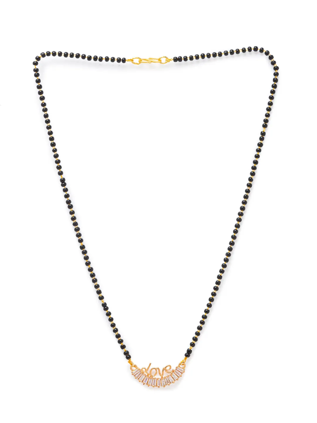 Digital Dress Room Diamond Gold Plated Short Mangalsutra मंगलसूत्र Latest Design/Cz Solitaire/Black Beads Chain Love Pendant New Mangalsutra Designs For Women (19 Inches)