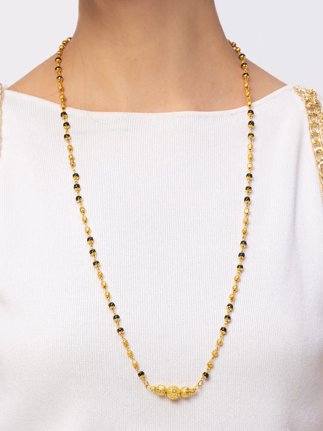 Digital Dress Room One Gram Gold Plated Long Mangalsutra मंगलसूत्र Latest Design Tanmaniya/Long Gold Chain/Black Gold Beads New Mangalsutra Designs For Women (29 Inch)