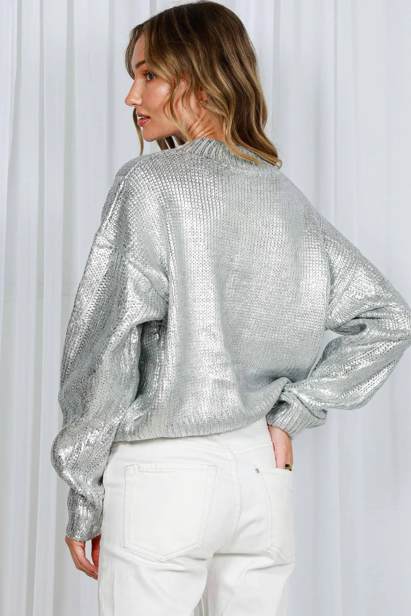 Elaina Metallic Silver Sweater FINAL SALE