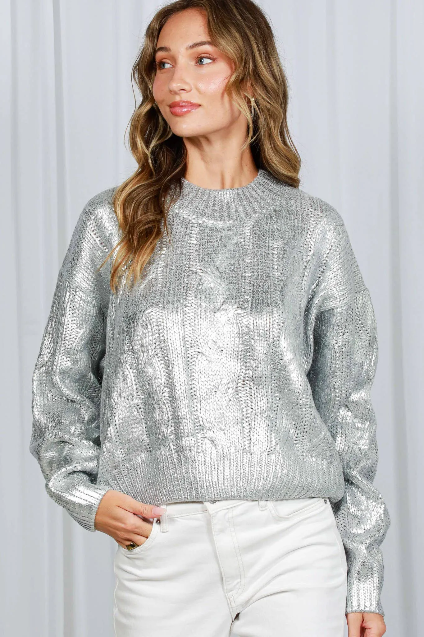 Elaina Metallic Silver Sweater FINAL SALE