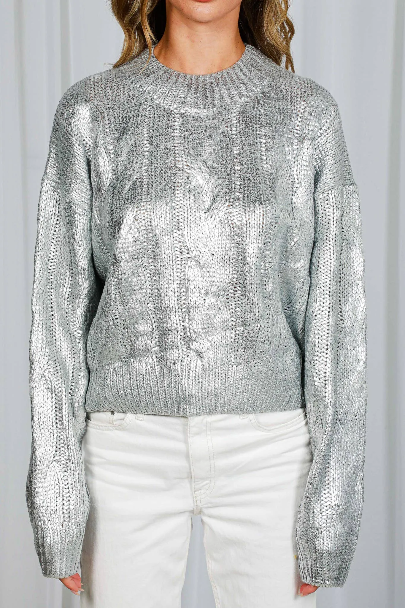 Elaina Metallic Silver Sweater FINAL SALE