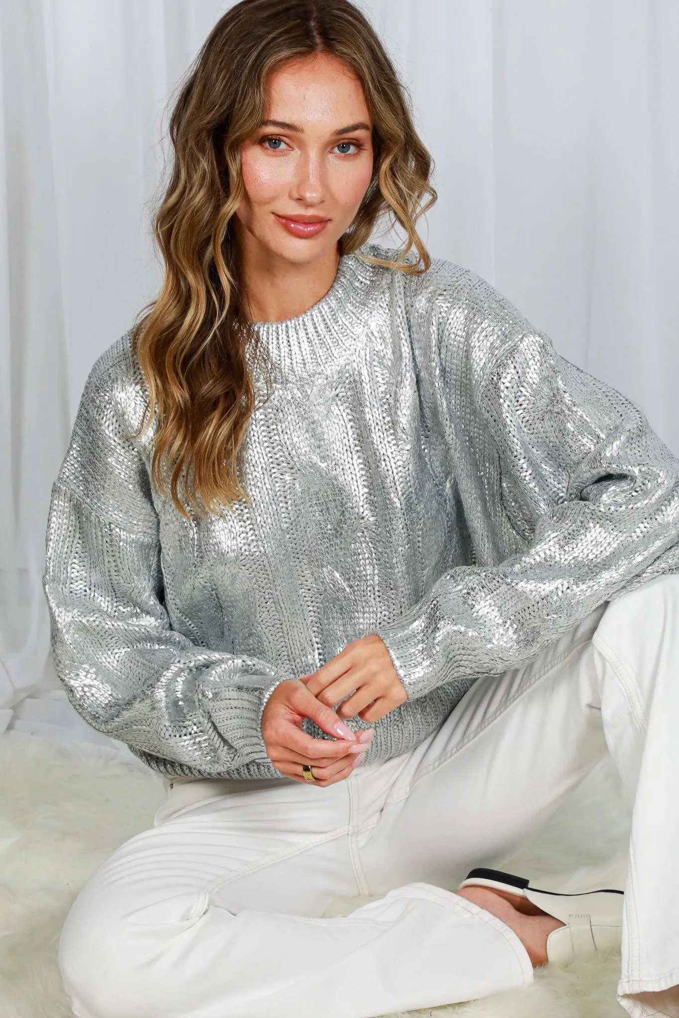 Elaina Metallic Silver Sweater FINAL SALE