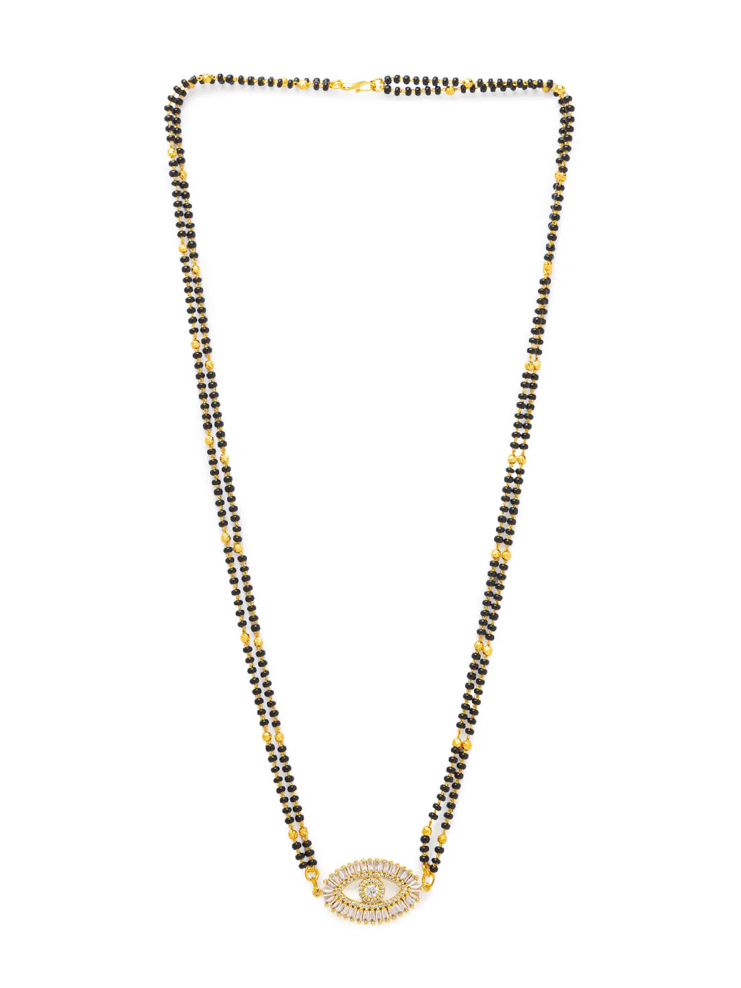 Evil Eye Diamond Gold Plated Long Mangalsutra मंगलसूत्र Latest Design/Cz Solitaire/Black Beads Chain New Mangalsutra Designs For Women (24 Inches)