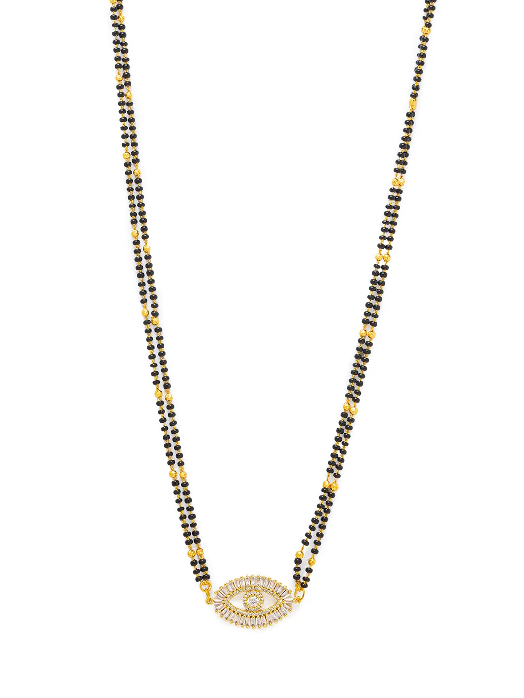 Evil Eye Diamond Gold Plated Long Mangalsutra मंगलसूत्र Latest Design/Cz Solitaire/Black Beads Chain New Mangalsutra Designs For Women (24 Inches)